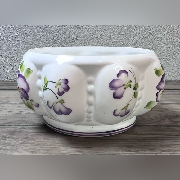 Floral Ceramic Bowl with Purple Accents - Picture 6 of 7